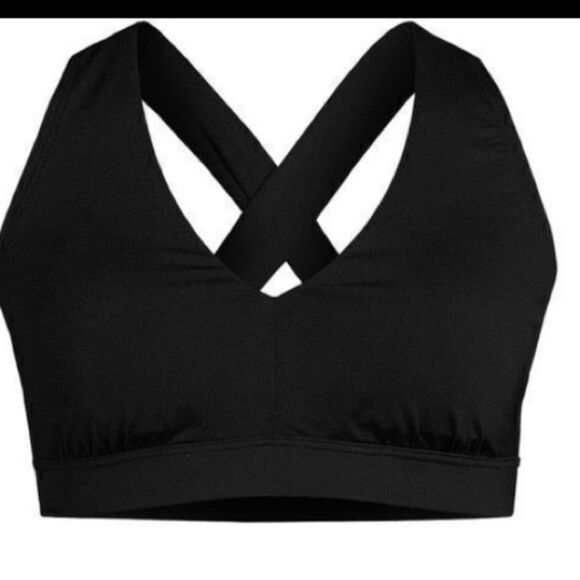 Land's End V Neck bikini Midkini top high adjustable tie black Size Small - Picture 1 of 4